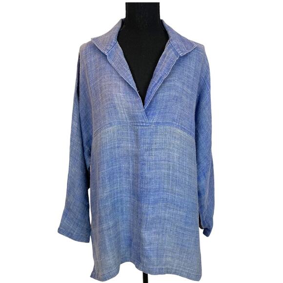 Dancing Ladies 100% hemp blue rare v-neck tunic